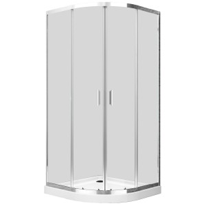 Kabina półokrągła t.b.t. z chromowaną ramą i przezroczystymi drzwiami szklanymi.