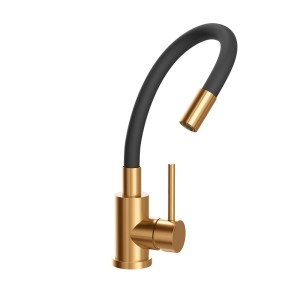 Bateria jednouchwytowa t.b.t. z czarną, elastyczną wylewką i korpusem w kolorze złotym.