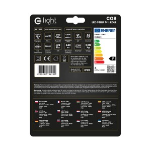 Opakowanie taśmy LED t.b.t. rolka 5m. Szczegóły dotyczące specyfikacji i efektywności energetycznej.