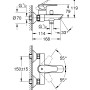 Rysunek techniczny baterii wannowej Grohe QuickFix Start Edge do montażu ściennego z wymiarami.