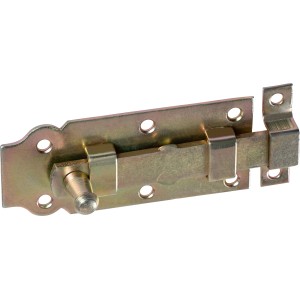 Żółty ocynkowany zasuwa do drzwi z gałką, 100x44 mm, do zabezpieczania drzwi i bram.