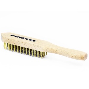 Szczotka druciana do akcesoriów spawalniczych z drewnianą rączką i mosiężnym włosiem.