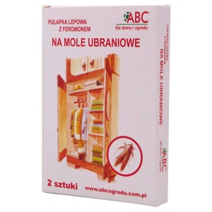 t.b.t. Pułapka na mole odzieżowe z ilustracją szafy i symbolem mola.