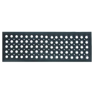 Czarna wycieraczka t.b.t. z otworami do strefy wejściowej.