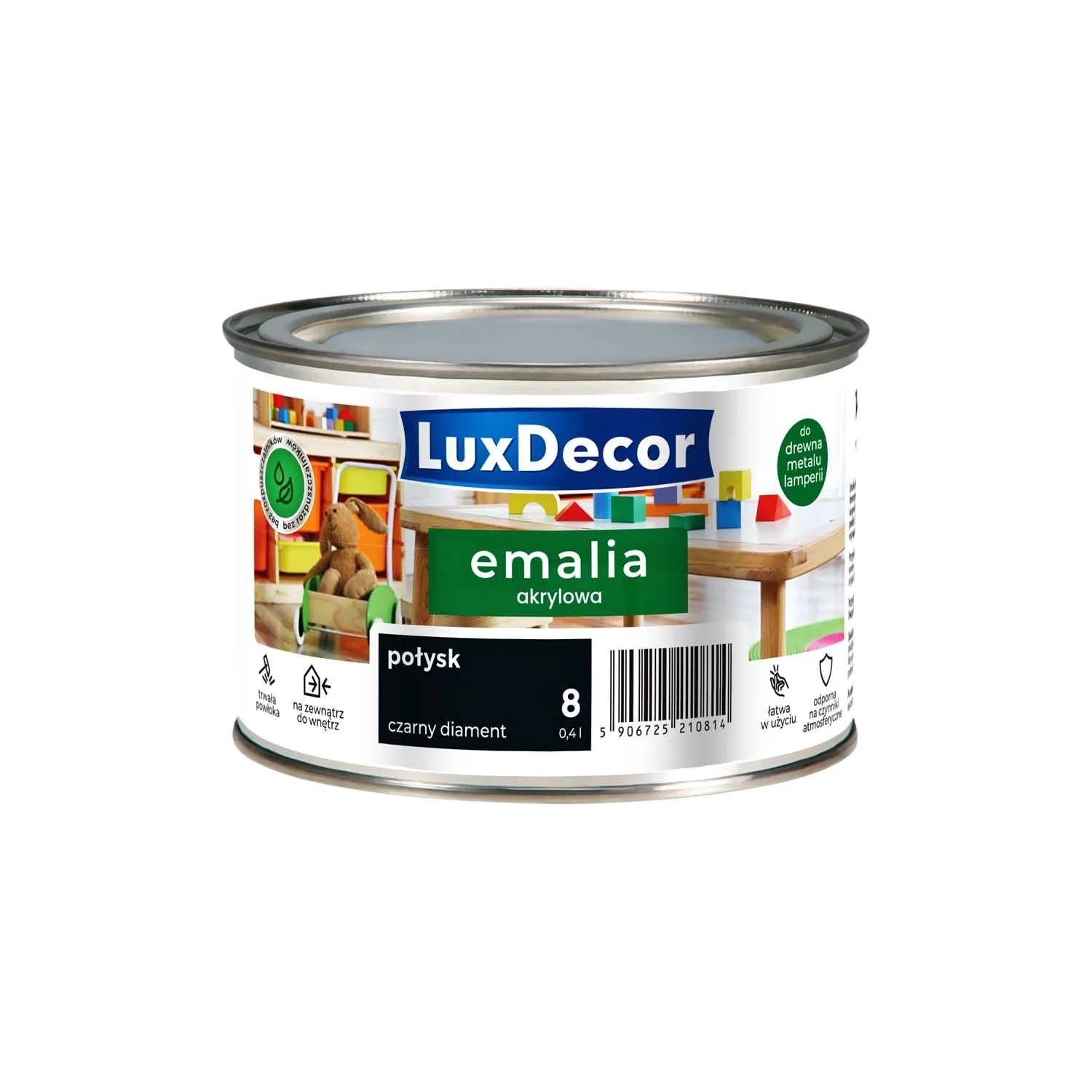 LuxDecor Emalia akrylowa do drewna i metalu połysk czarny diament 400 ml
