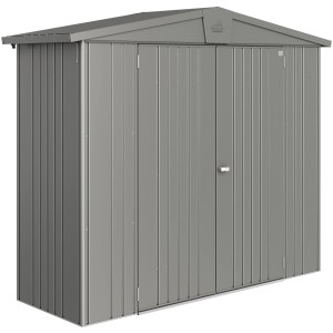 Biohort metalowy domek ogrodowy Europa, kwarcowy szary metalik, 1,9 m², z podwójnymi drzwiami.