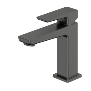 Nowoczesna, ciemna bateria umywalkowa t.b.t. do łazienki.