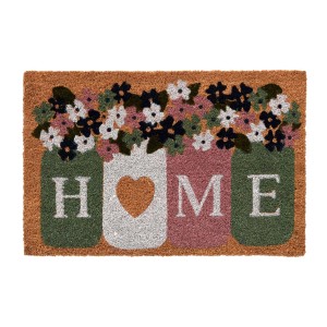 Wycieraczka z motywem kwiatowym i napisem HOME do strefy wejściowej.