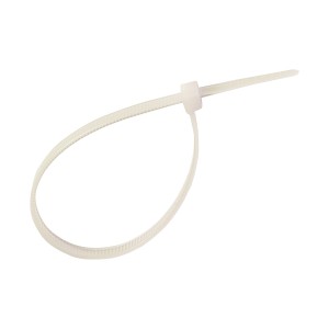 Biała opaska kablowa, 200 mm, do łączenia kabli i przewodów.