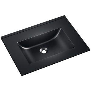 Czarna umywalka nablatowa t.b.t. do łazienki.