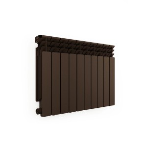 Brązowy grzejnik t.b.t. do montażu na ścianie. Ogrzewanie do wnętrz.