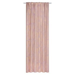 Różowa zasłona ze złotym wzorem piór, idealna do salonu i sypialni.