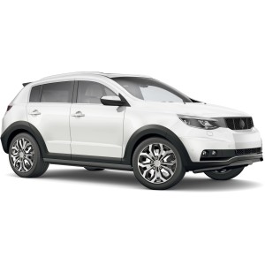 Kołpaki Cartrend Daytona, 16 cali, czarno-srebrne, zestaw 4 szt. na białym samochodzie.