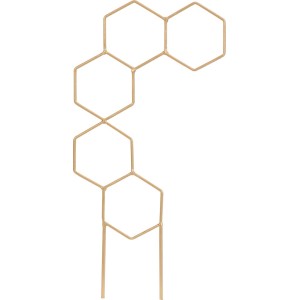 Złota podpórka do roślin o heksagonalnym wzorze do doniczek.