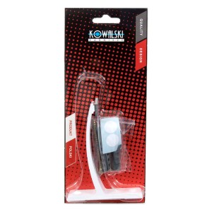 Biały karnisz t.b.t. z elementami montażowymi w opakowaniu.