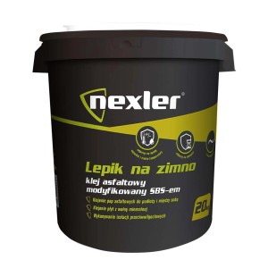 Wiadro z bitumiczną masą klejącą na zimno Nexler, do pap i izolacji. 20kg.