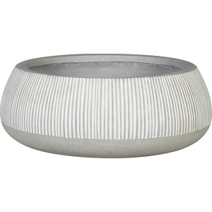 Biała, okrągła misa Ficonstone (Ø 52 cm) z rowkowaną powierzchnią do ogrodu i na taras.