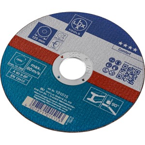 Tarcza tnąca LUX Comfort, Ø 125 mm do szlifierek kątowych. Tarcza tnąca w kolorze niebieskim, czerwonym i srebrnym.