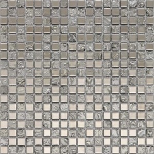 Błyszczące płytki mozaikowe t.b.t. w kolorze srebrnym i szarym na ściany i podłogi.