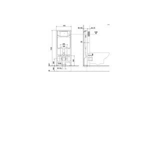 Rysunek techniczny zestawu WC z wymiarami do instalacji.