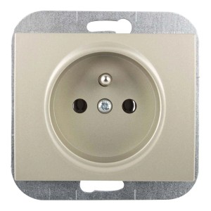 Beżowe gniazdko elektryczne do instalacji wewnętrznych.