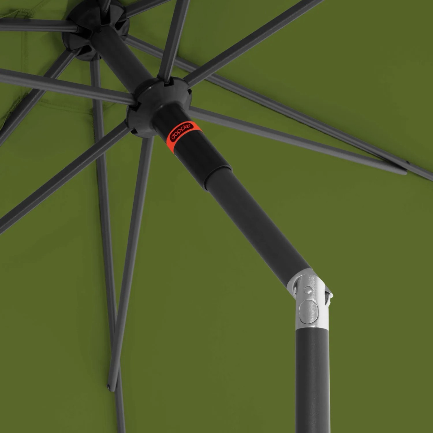 Zbliżenie: Parasol balkonowy Doppler MyZone Kiwi z przegubem i rozpórkami.