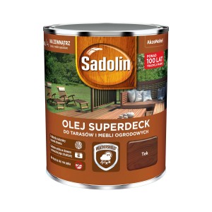 Puszka oleju do drewna Sadolin Superdeck, kolor Teak, do tarasów i mebli ogrodowych.