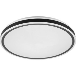 Okrągła lampa sufitowa LED Plafony w kolorze białym z czarną obwódką.