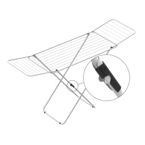 Biała suszarka na pranie t.b.t. ze szczegółami blokady.