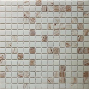 Mozaika t.b.t. z białymi i brązowymi elementami marmurkowymi.