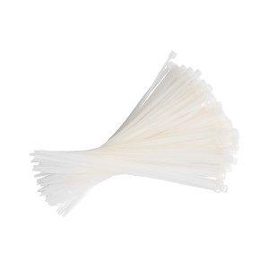 Białe opaski kablowe, 200 mm, 100 sztuk, do łączenia kabli i przewodów.