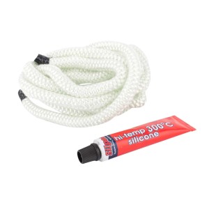 Zestaw akcesoriów kominkowych: sznur uszczelniający i silikon żaroodporny do kominków.