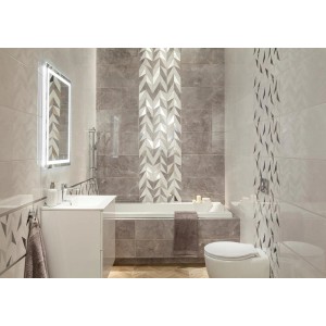 Nowoczesna łazienka z szarymi i białymi wzorzystymi płytkami ściennymi t.b.t..