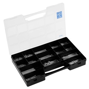 Zestaw gwoździ LUX 1 kg w walizce: Gwoździe z drutu ocynkowanego z łbem płaskim i stożkowym w różnych rozmiarach.