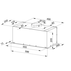Rysunek techniczny płaskiego okapu z wymiarami.