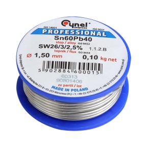 Szpula drutu lutowniczego, Cynel, Sn60Pb40, średnica 1,5 mm, akcesorium do lutowania.