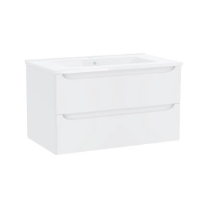 Biała szafka pod umywalkę t.b.t. z dwiema szufladami do łazienki.