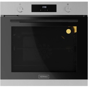 Piekarnik do zabudowy Kernau ze stali nierdzewnej z czarnym szklanym frontem i wyświetlaczem cyfrowym.