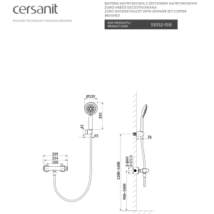 Cersanit Bateria prysznicowa Zuro miedź szczotkowana