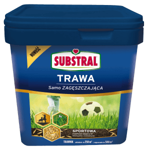 Nasiona traw Substral Sport, samozagęszczające się, w niebieskim wiadrze. Idealne na wytrzymałe trawniki.