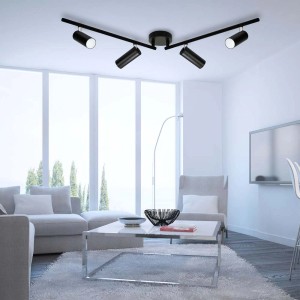 Czarna lampa sufitowa LED t.b.t. w nowoczesnym salonie.