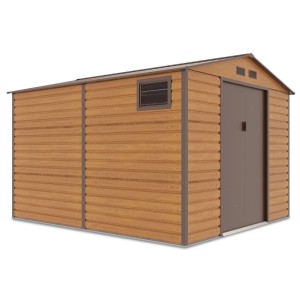 Domek ogrodowy metalowy Montreal Oak Brown - 277x323 cm, wys. 219 cm