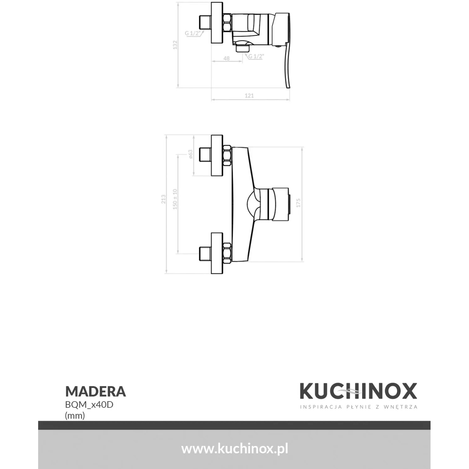 Kuchinox Bateria natryskowa ścienna bez zestawu natryskowego Madera czarna_2
