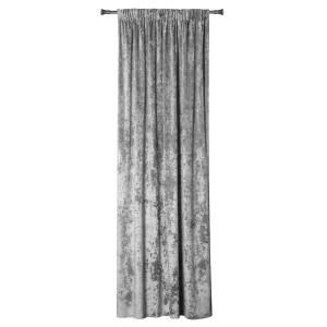 Szara zasłona ze wzorem strukturalnym do dekoracji okna.
