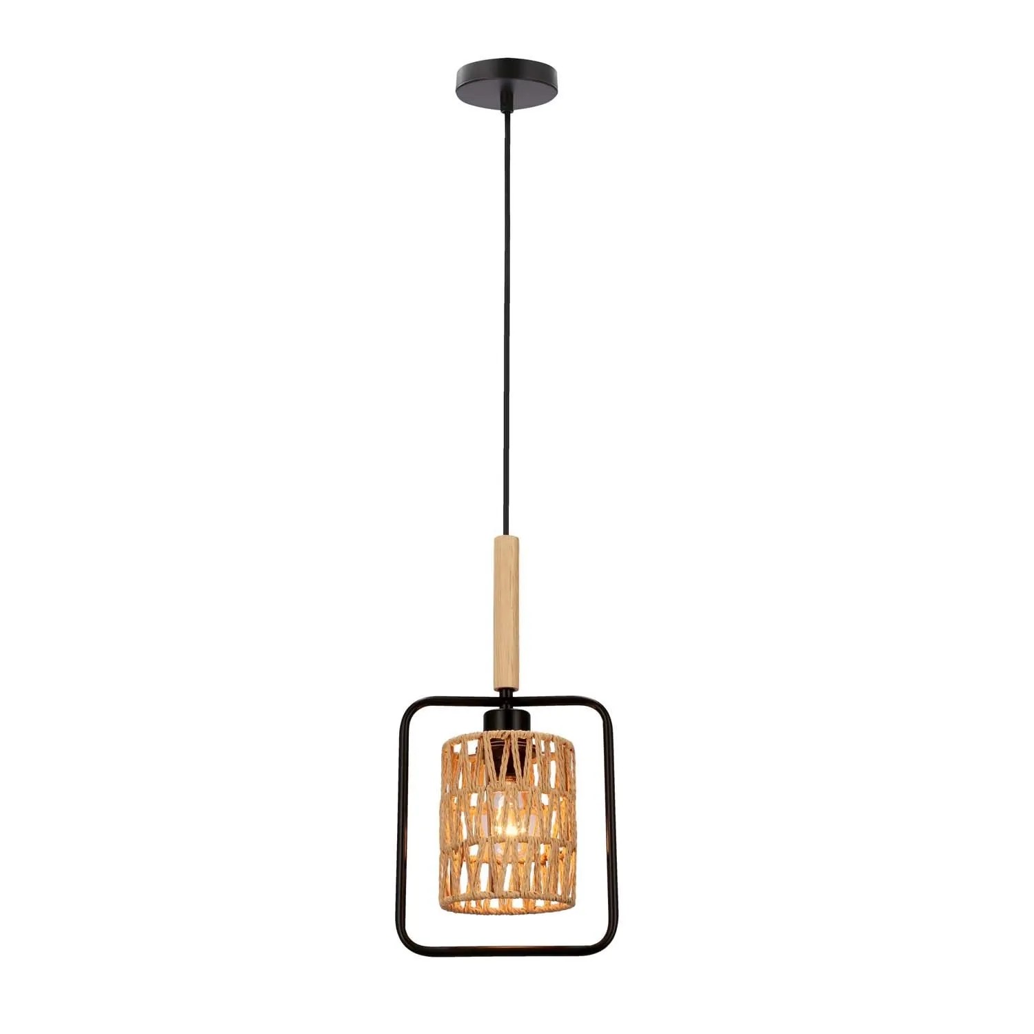 Candellux Lampa wisząca CROWN czarna 1xE27 40W abażur beżowy