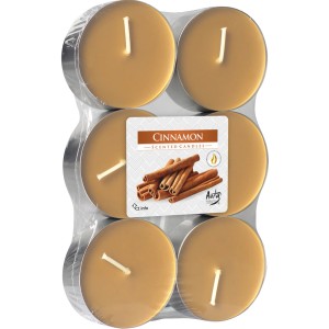 6 Maxi świec zapachowych cynamonowych w formacie tealight, Ø 5,7 cm. Ciepły, korzenny zapach na przytulne chwile.