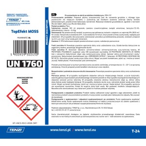 Środek czyszczący t.b.t. Tenzi, znak ostrzegawczy UN 1760 na butelce.