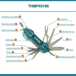 TOTAL Tools Scyzoryk wielofunkcyjny 15 funkcji