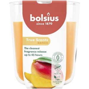 Świeca zapachowa Bolsius True Scents Mango w pomarańczowym szkle. Tropikalny zapach dla Twojego domu.