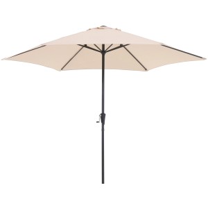 Beżowy parasol ogrodowy, Ø 300 cm, z korbą do łatwego otwierania i zamykania.